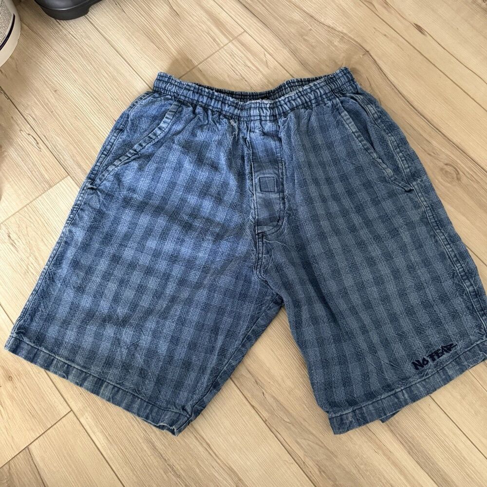 Vintage Y2K No Fear Checkerboard Denim Shorts Grunge Skate Jorts  Size Small